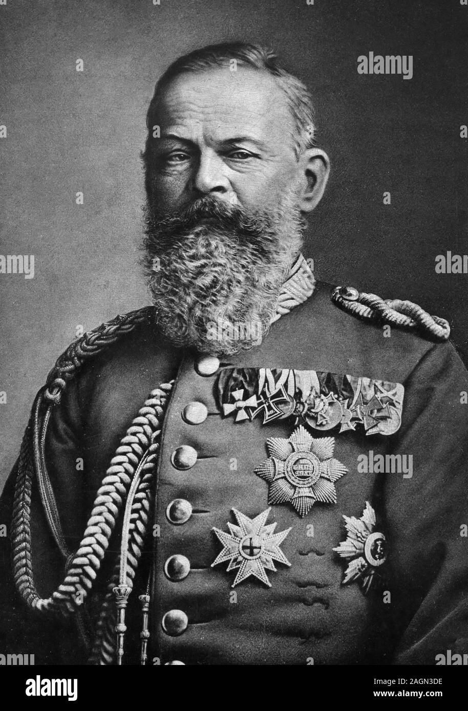 A senior Prussian officer is shown in a cabinet card portrait, ca. 1880. Stock Photo