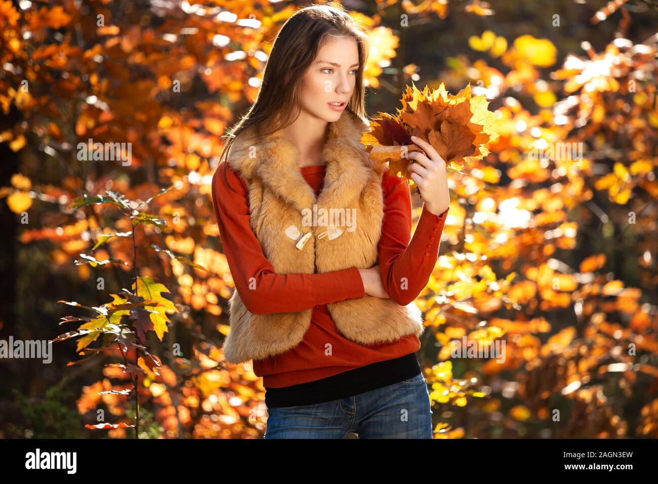 Young girl in the autumn park Stock Photo