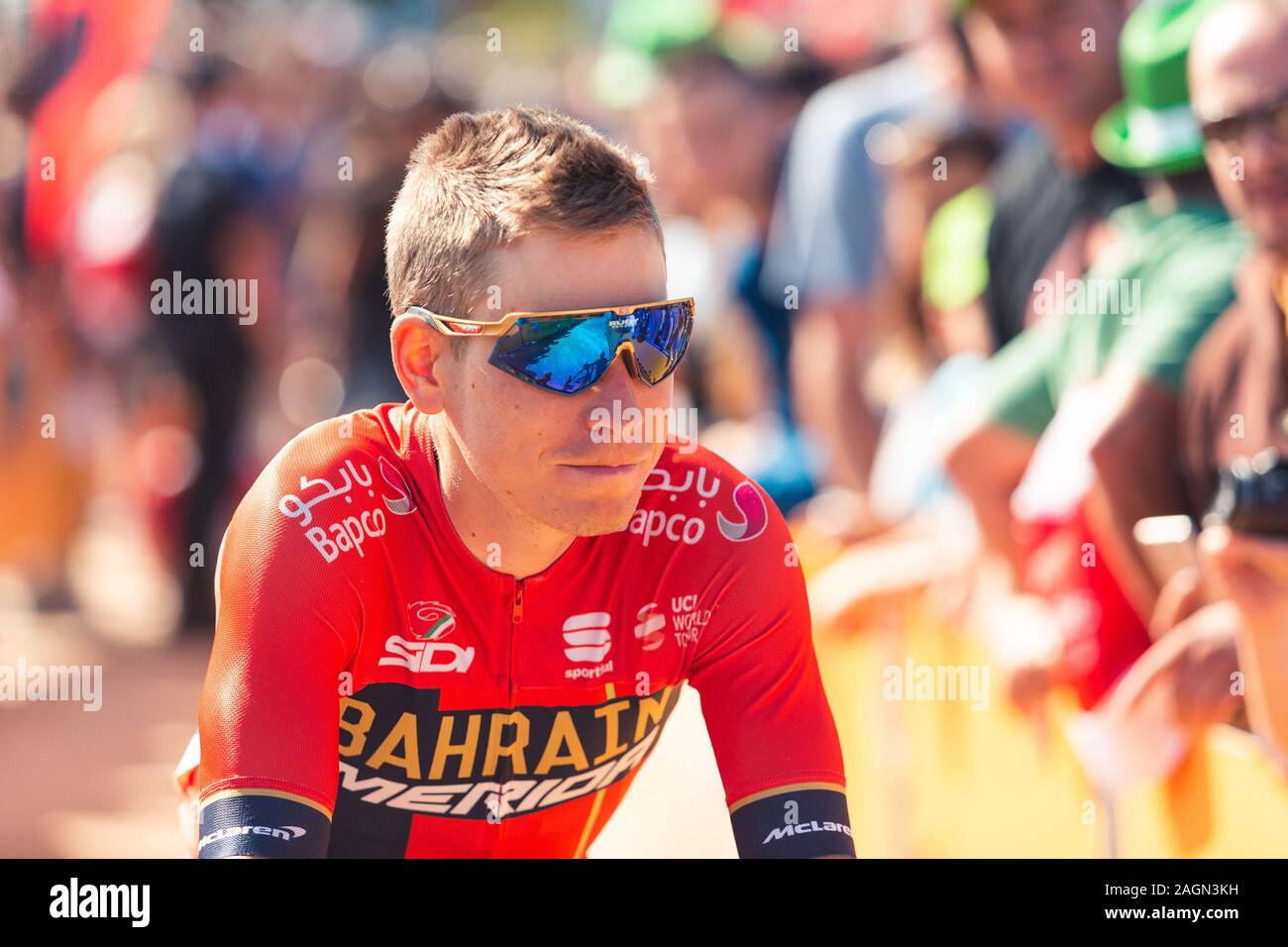 San Vicente de la Barquera, Spain-September 7, 2019:  Hermann PERNSTEINER, cyclist of the BAHRAIN - MERIDA Team during stage 14 of La Vuelta a España. Stock Photo