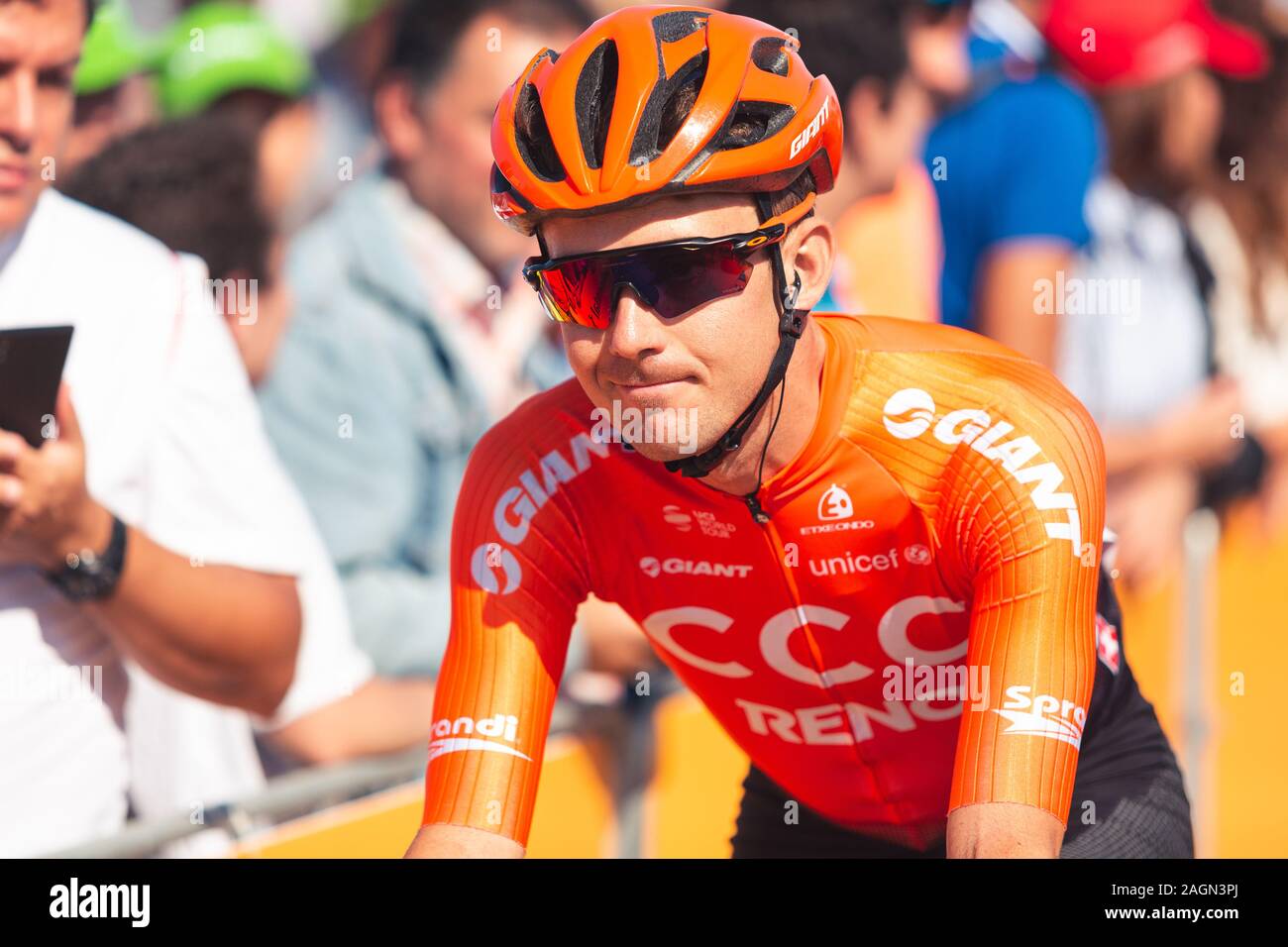 San Vicente de la Barquera, Spain-September 7, 2019: Szymon SAJNOK, cyclist of the CCC Team during stage 14 of La Vuelta a España. Stock Photo