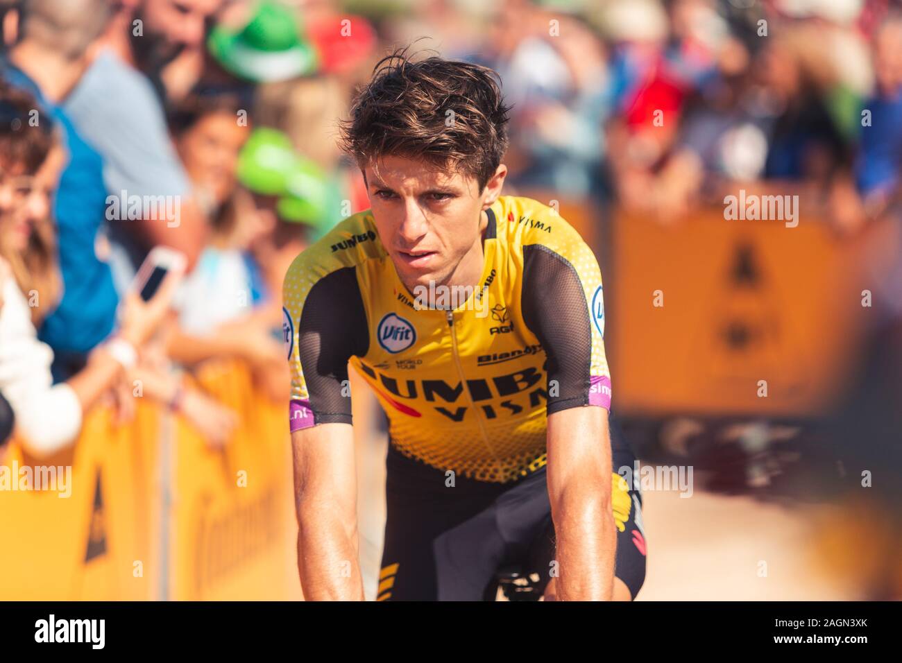 San Vicente de la Barquera, Spain-September 7, 2019: George BENNETT, cyclist of the Jumbo-Visma Team during stage 14 of La Vuelta a España. Stock Photo