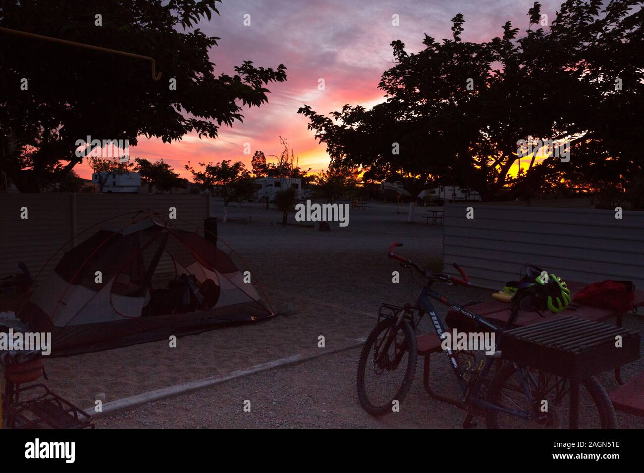 NM0016100...NEW MEXICO Dusk at cyclist's campsite in the Lordsburg
