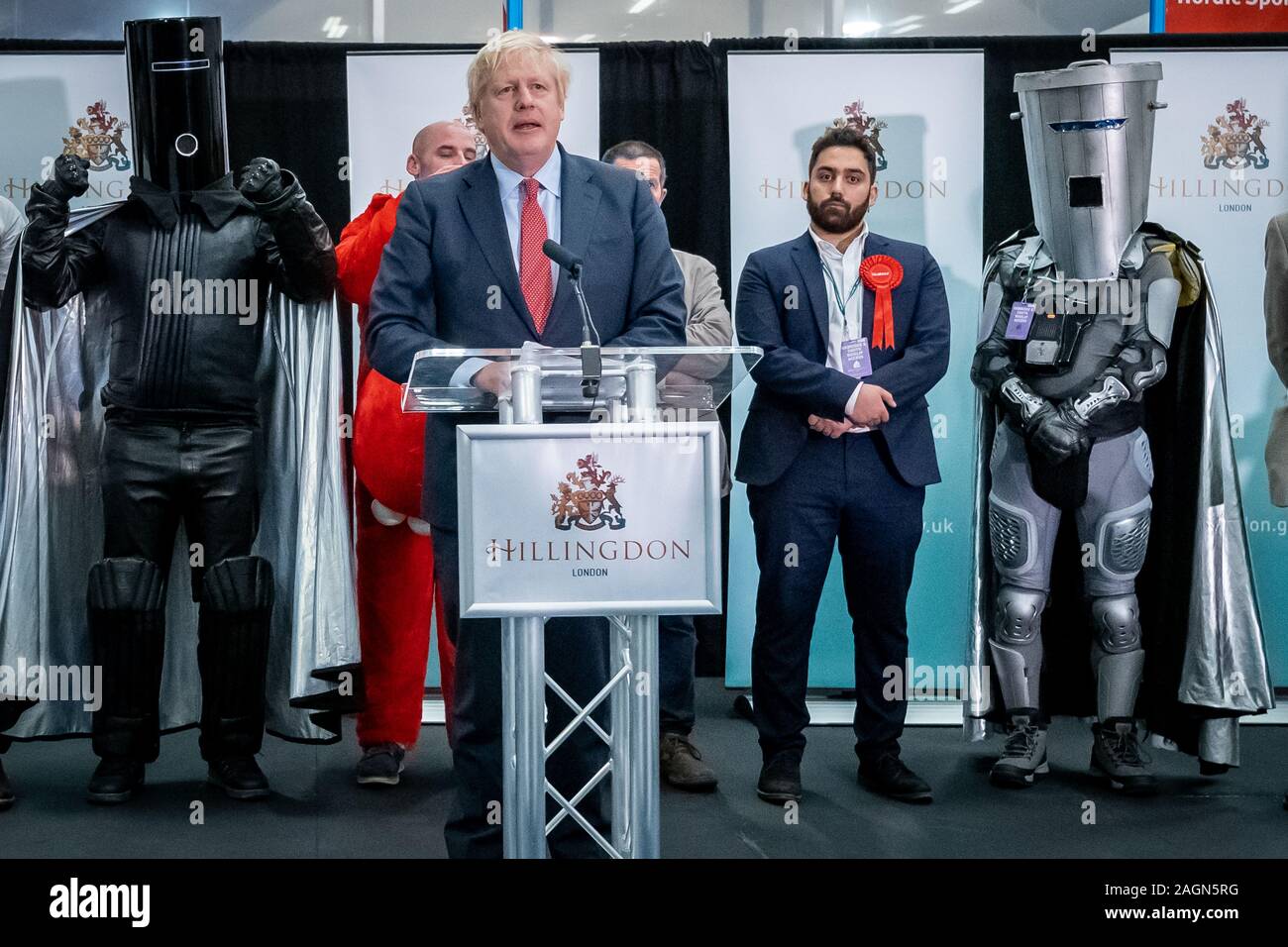 General Election Night 2019: The Conservative Party would go on to win a landslide securing their biggest majority since 1987. London, UK Stock Photo