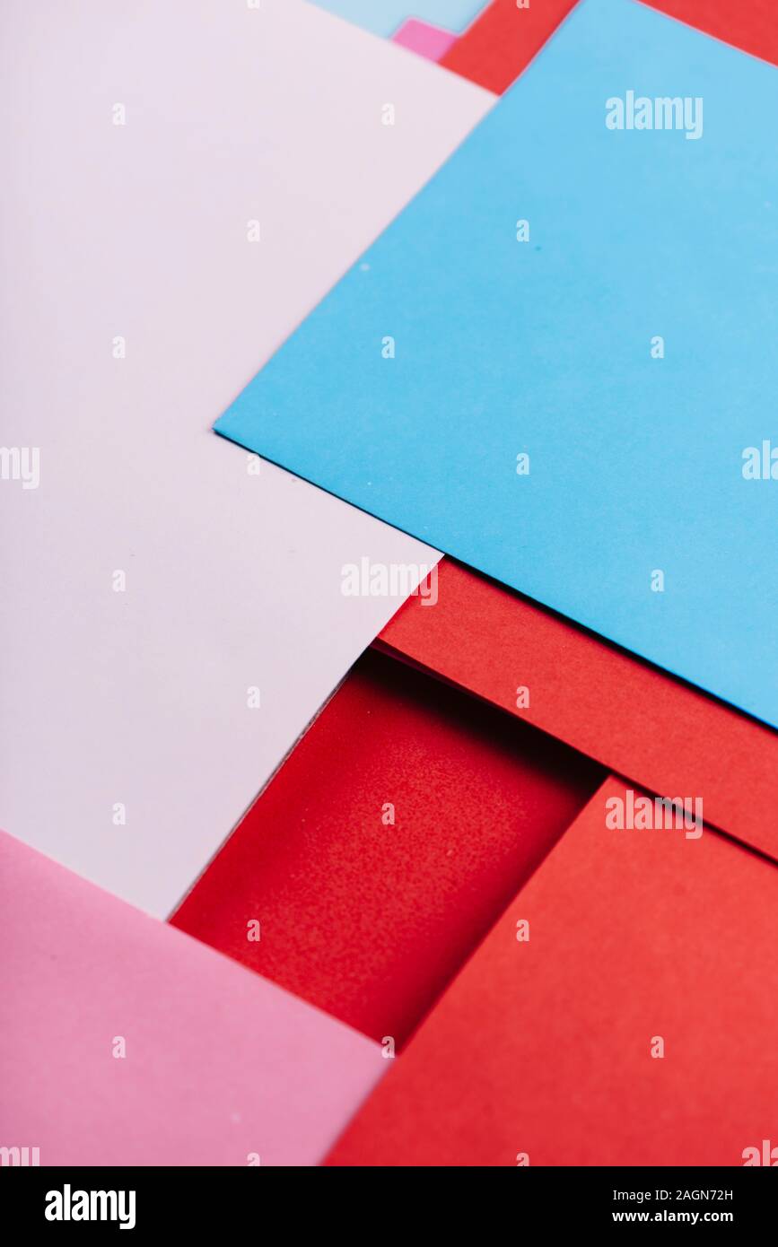 Abstract geometric shape color background. Pastel colorful geometry minimal layout. Unique pop art linear wallpaper design. Color sample composition t Stock Photo