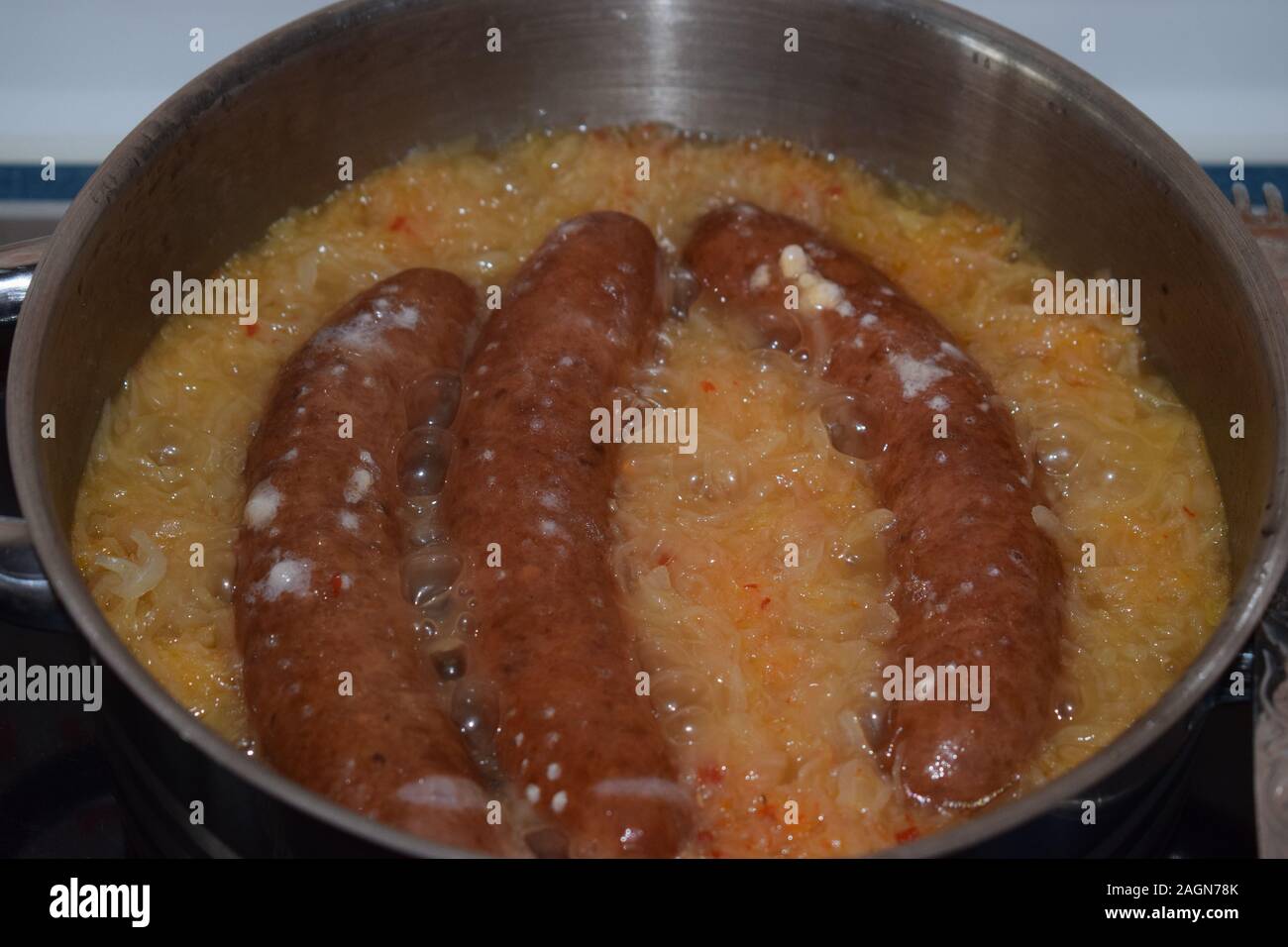 saussages in Sauerkraut Stock Photo