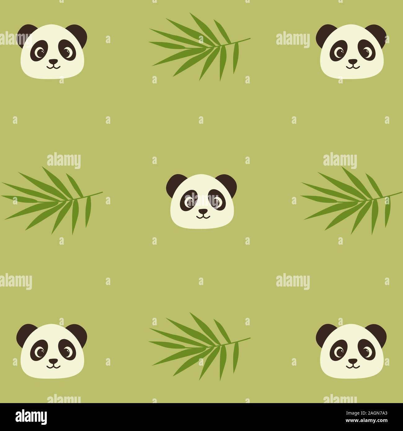 A seamless pattern with bamboo leaves and smiling panda face. Cute ...