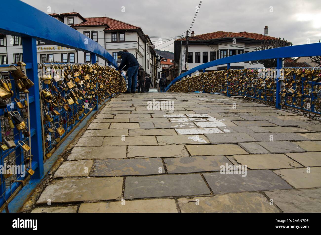 Prizren, Kosovo - 14 February , 2019: Love Lockers on the Blue bridge