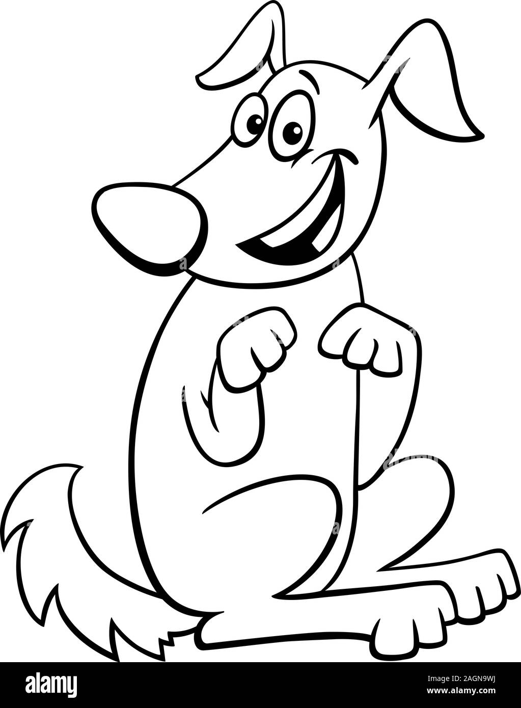 Black and White Cartoon Illustration of Funny Playful Dog Comic Animal ...