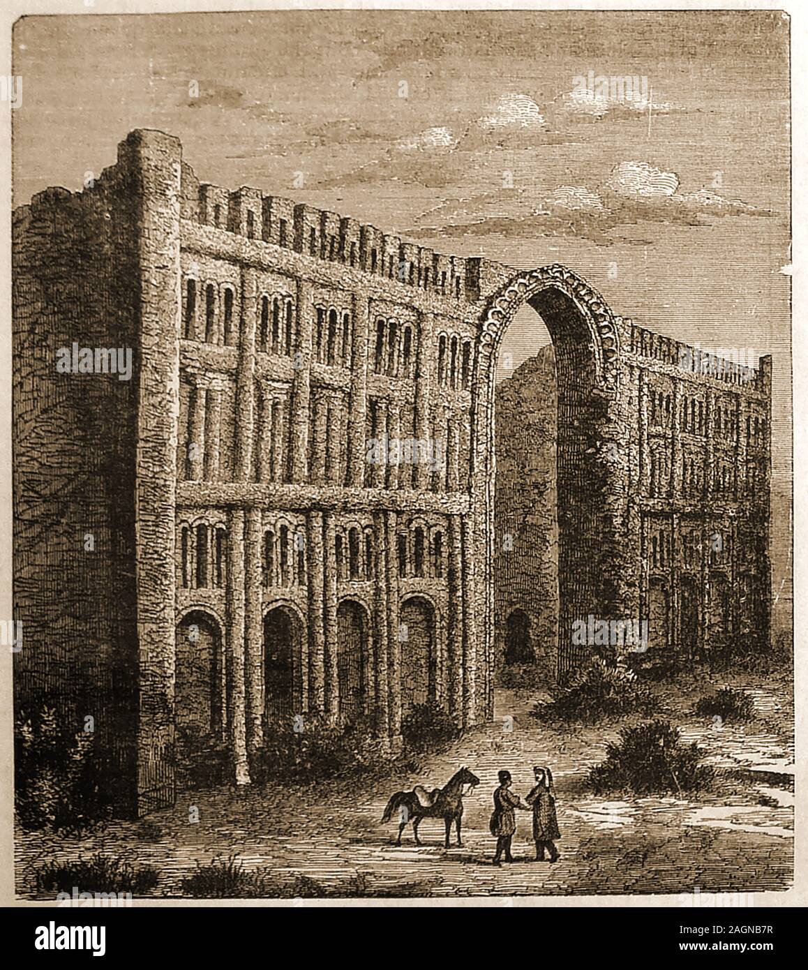 A 19th century engraving showing El Kase (aka  Kasr, The Castle or Palace ) at Babylon Stock Photo