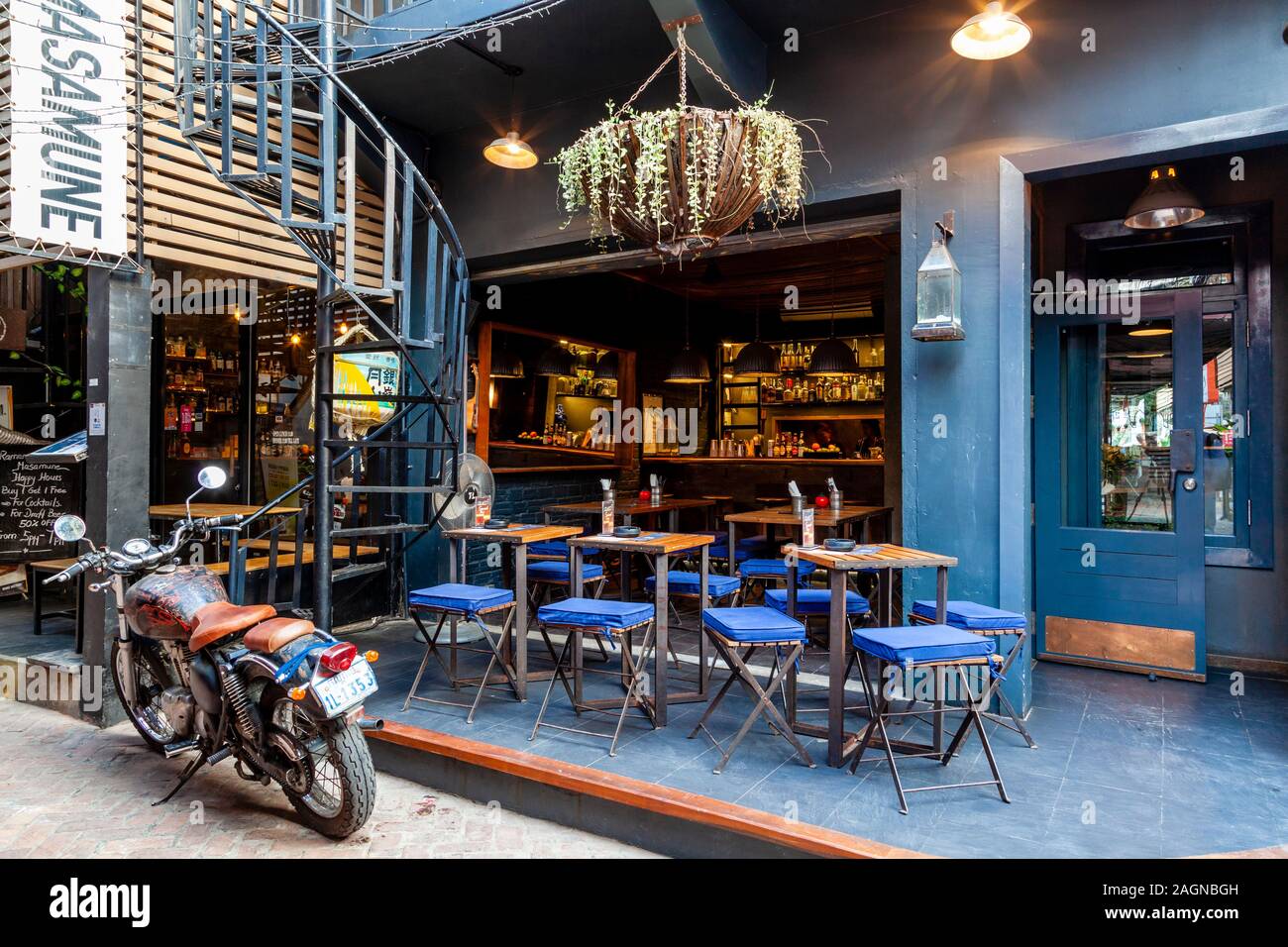 Fashionable Cafe/Bar In Bassac Lane, Phnom Penh, Cambodia. Stock Photo