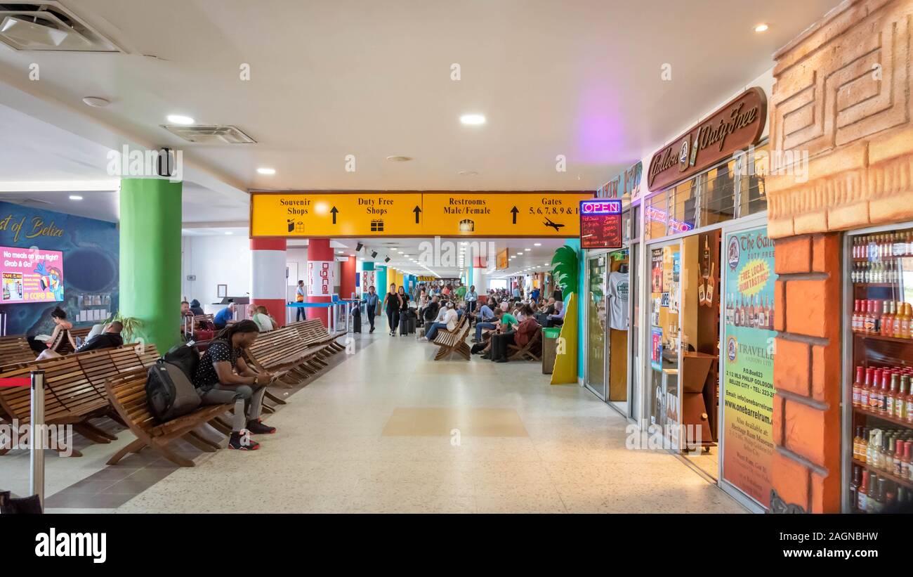 Belize City, Belize - November, 18, 2019. Passengers waiting for their  flights inside international Philip S W Goldson Airport Stock Photo - Alamy