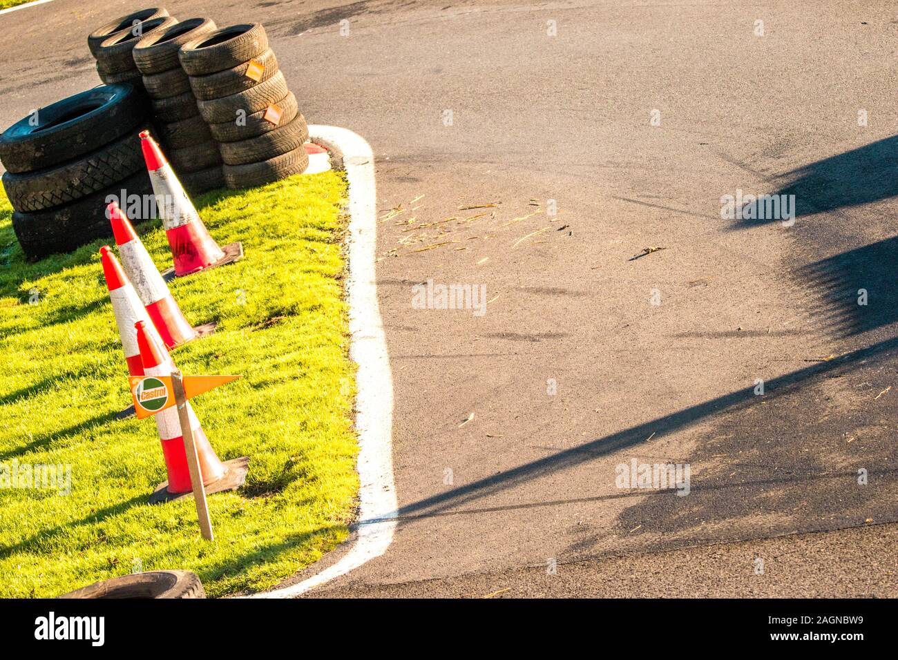 A corner with a stack of tyres and cones at a racetrack, in the UK Stock Photo Alamy