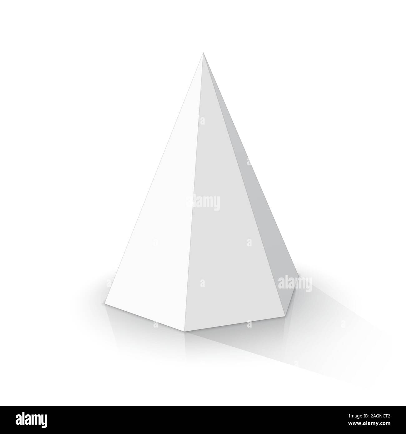 White hexagonal pyramid on a white background. Vector illustration Stock Vector