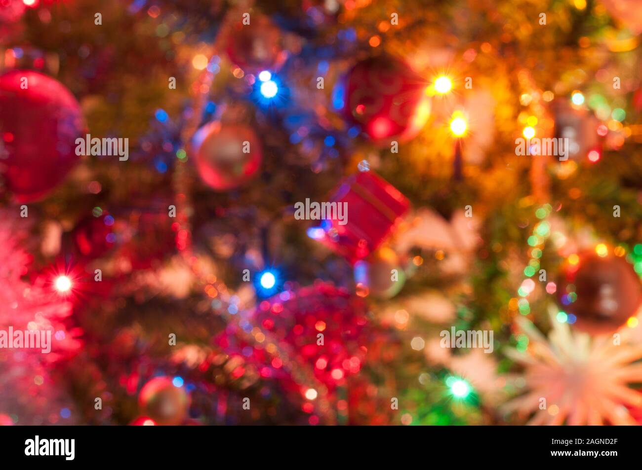 out of focus christmas tree decoration background idea concept Stock Photo