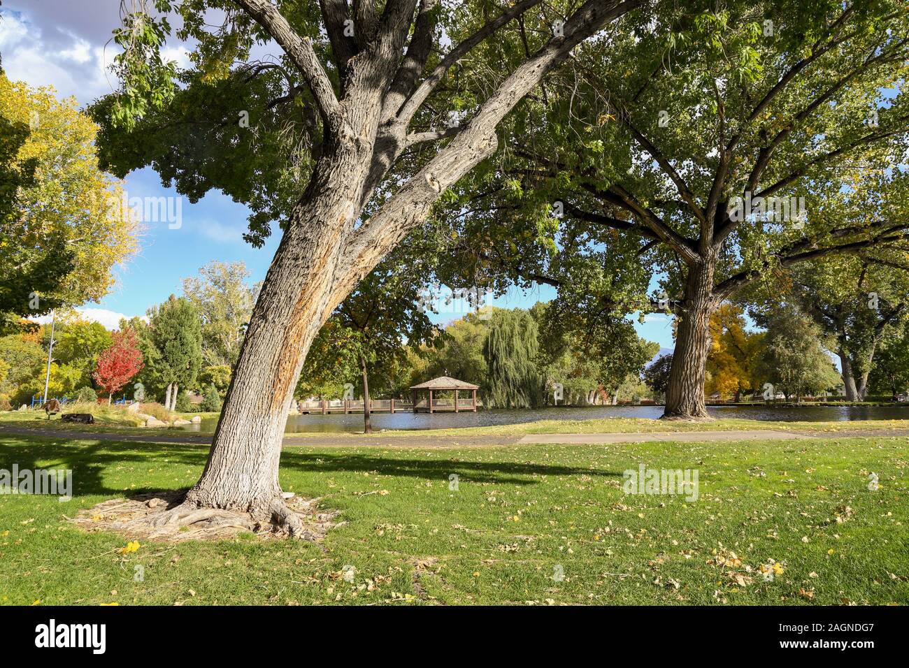 peaceful afternoon at a local park on October in  Bishop, California Stock Photo