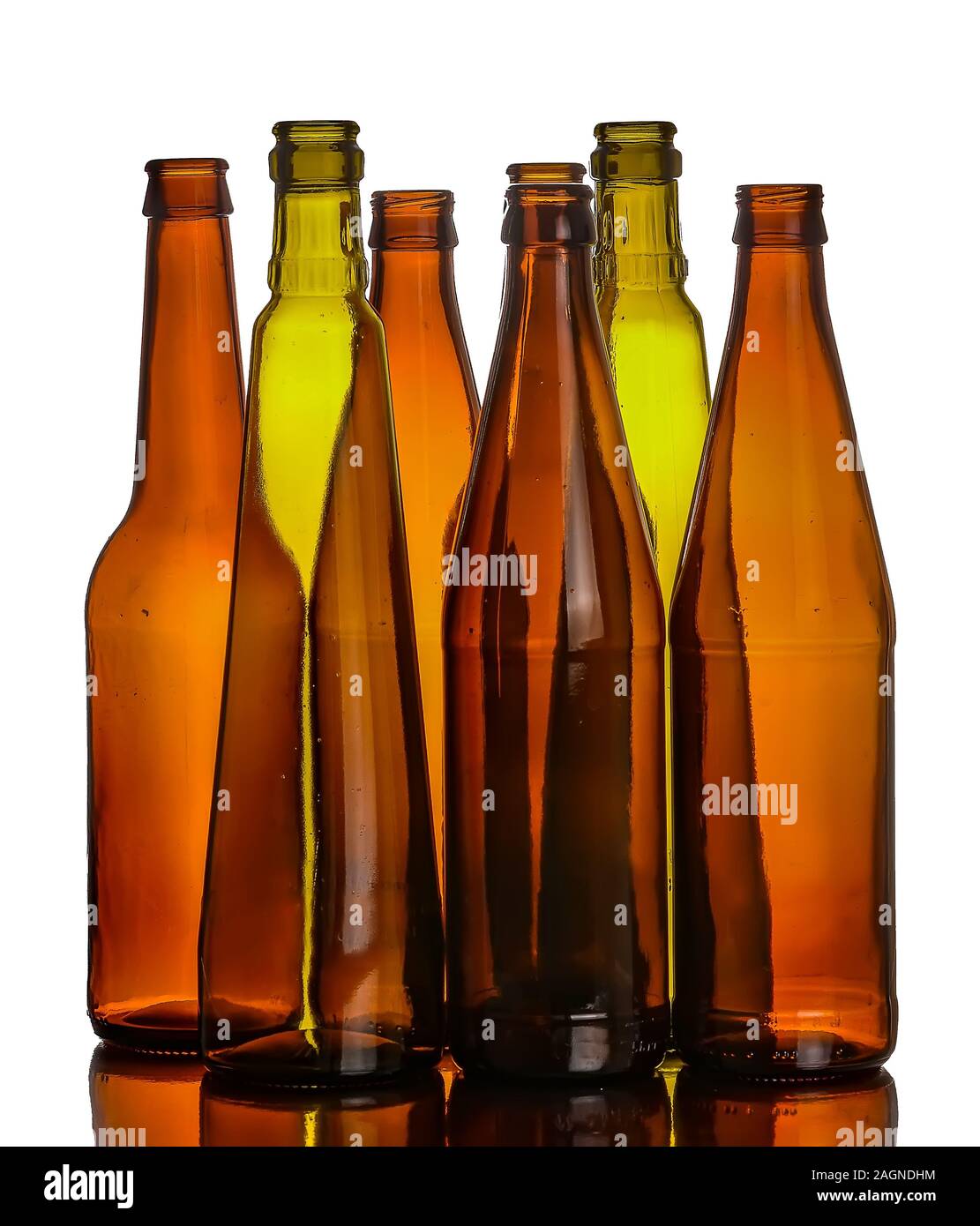 Empty glass bottles that can be used for different drinks Stock Photo