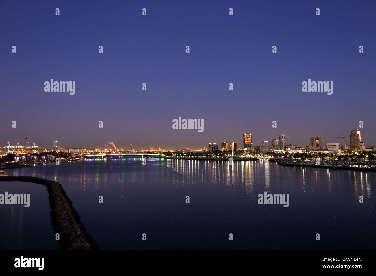 A ultra wide view of Long Beach marina, California from a cruise ship ...