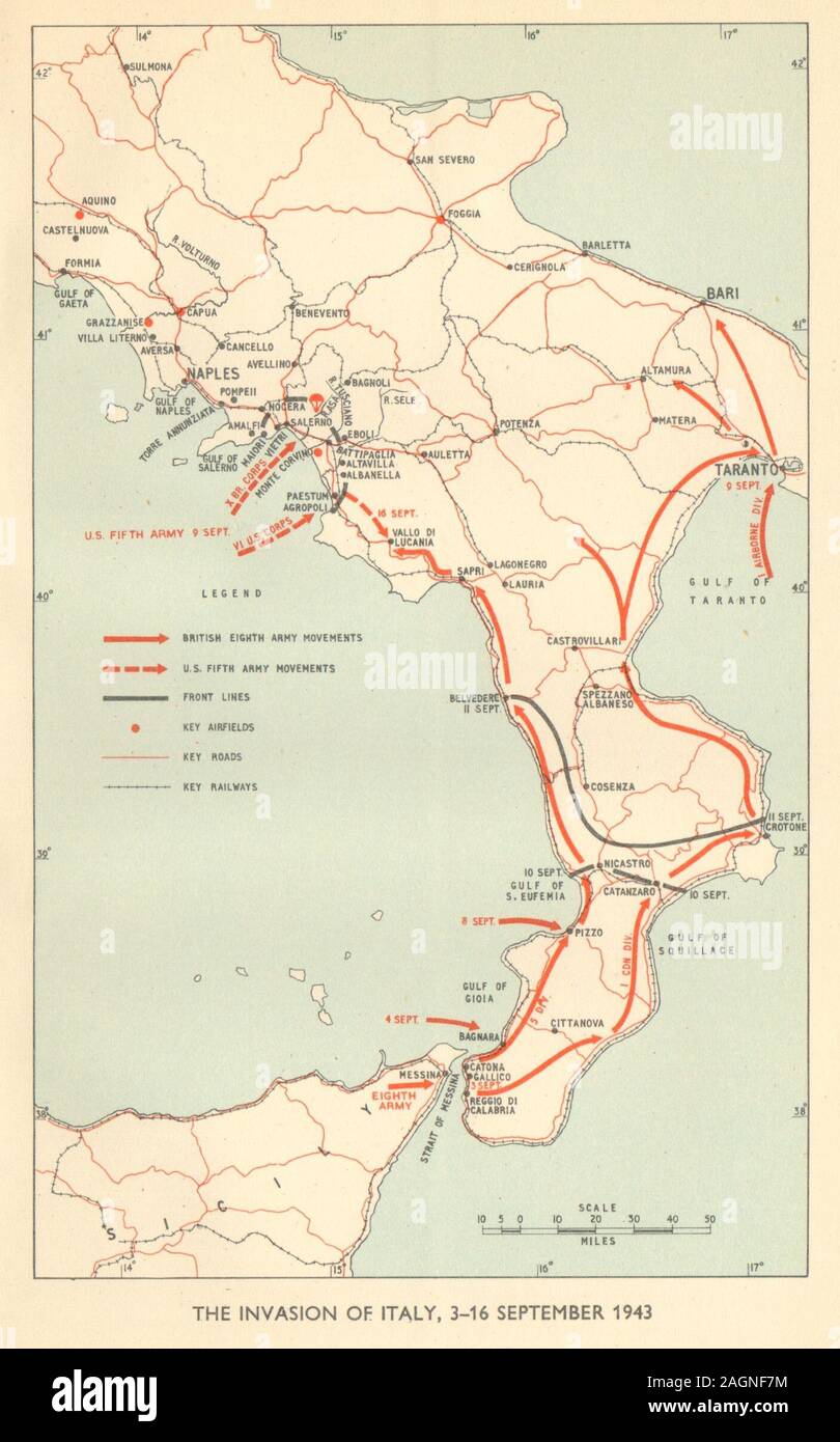9th September 1943 World War 2 1954 map Salerno Landings Operation Avalanche