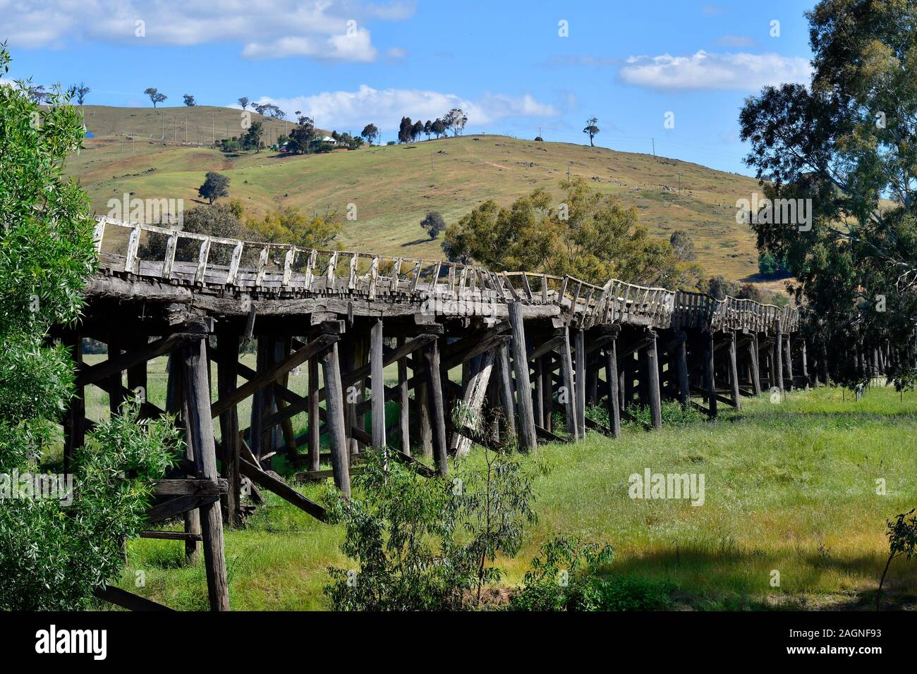 Australia, old wooden railway bridge from 19th century in Gundagai