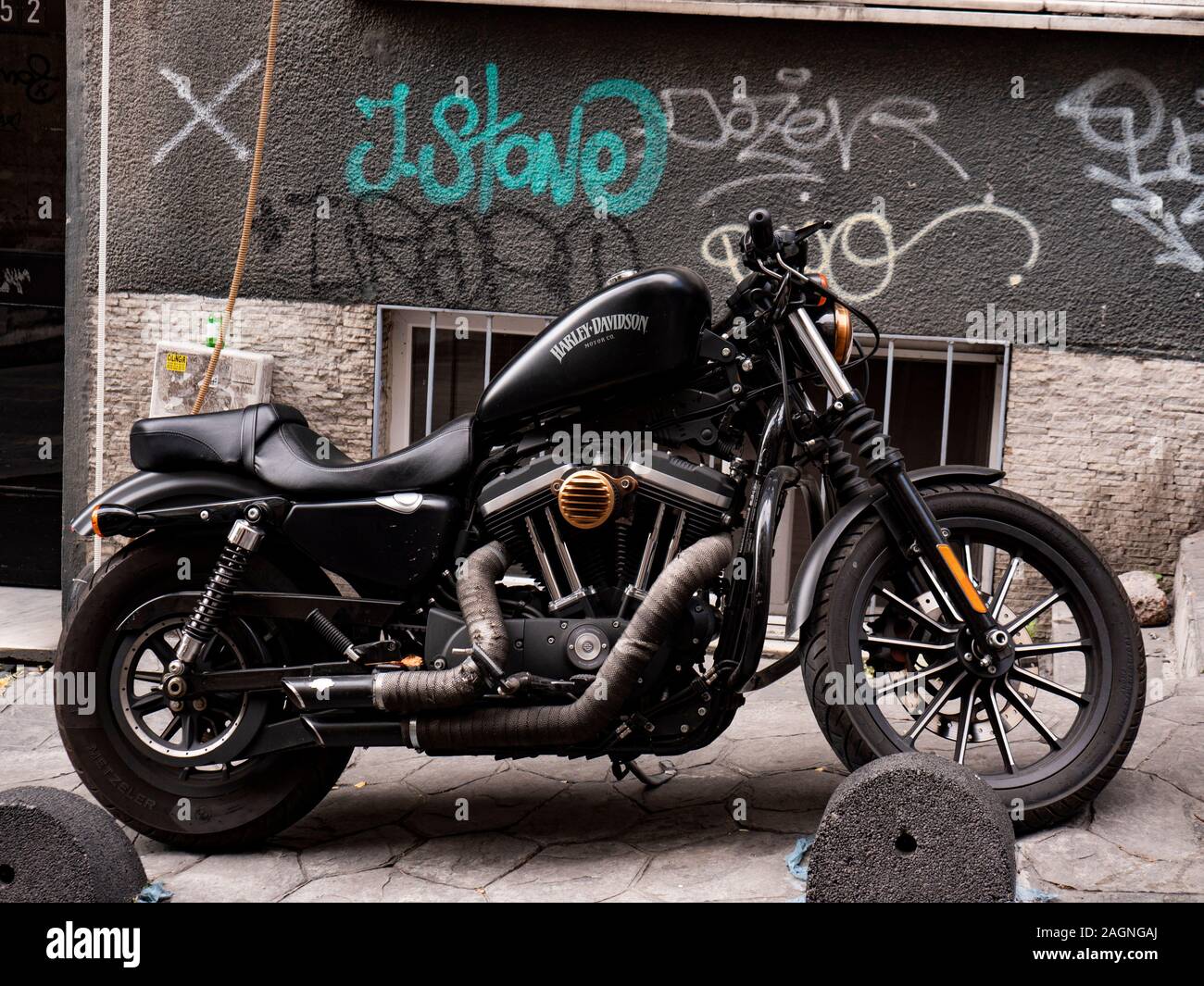 Istanbul Turkey October 2019 Close Up Shot Of Single Harley Davidson Motor Bike Black Parked In Sidewalk Stock Photo Alamy