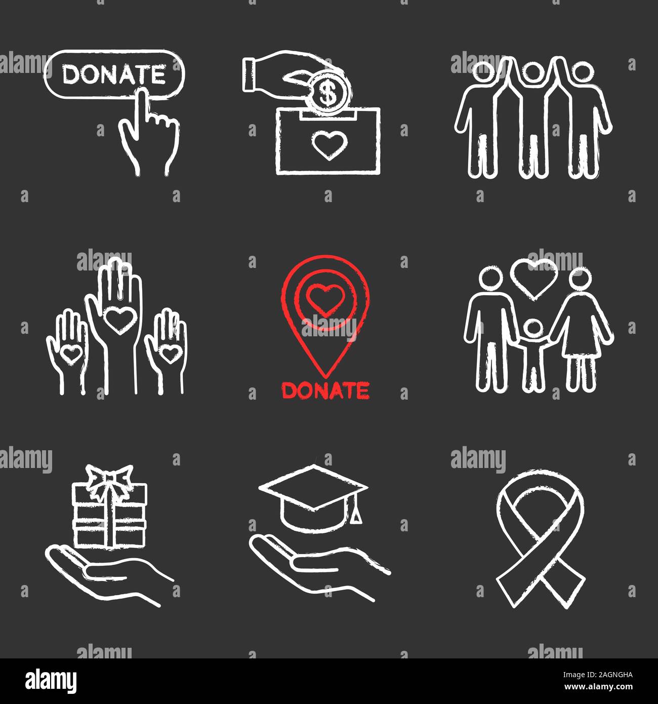 Charity Chalk Icons Set Donate Button Fundraising Charity
