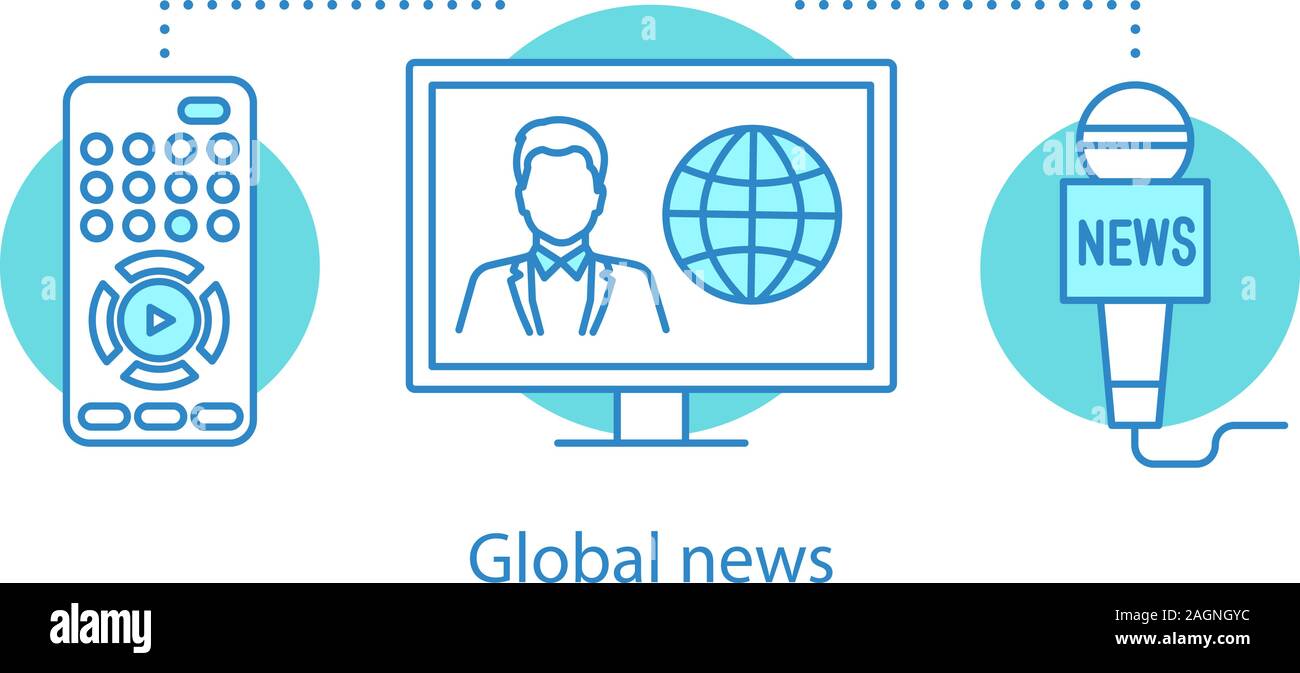 TV news concept icon. Global news idea thin line illustration. TV set ...
