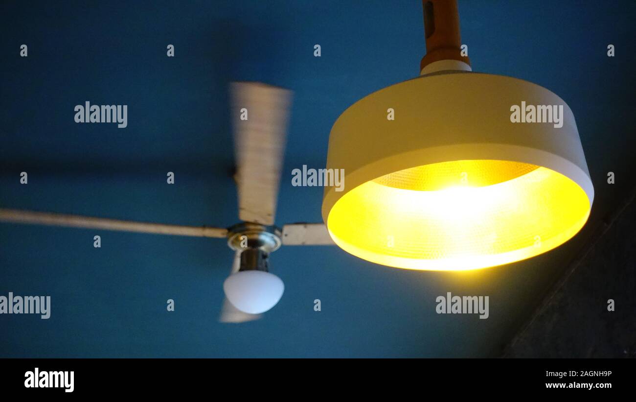 Speedy Moving Air Ventilation Fan On The Ceiling Or A Restaurant