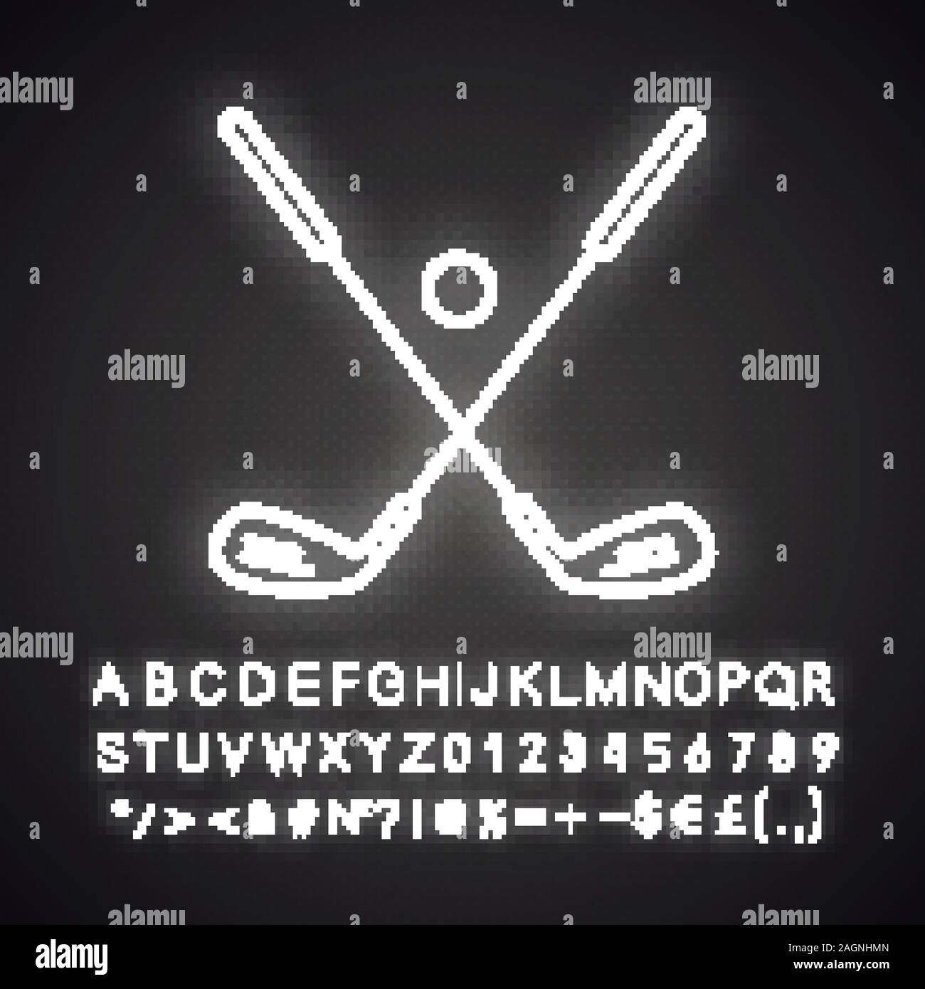 Ice hockey equipment neon light icon. Crossed hockey sticks and rubber