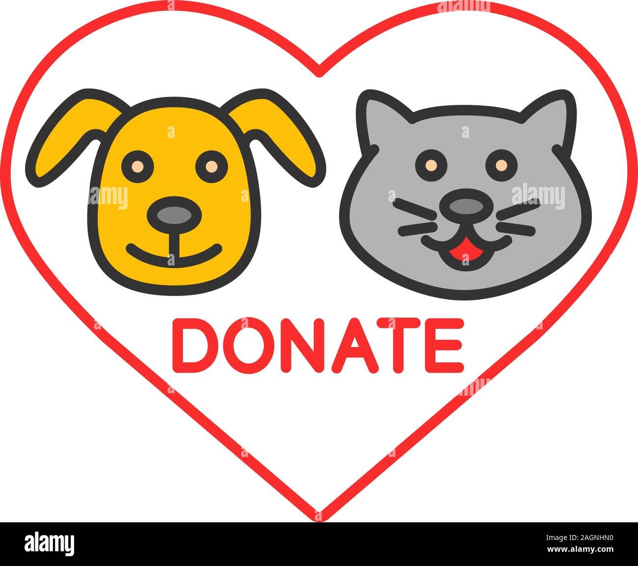Donation for pets color icon. Animals welfare. Heart with cat and dog
