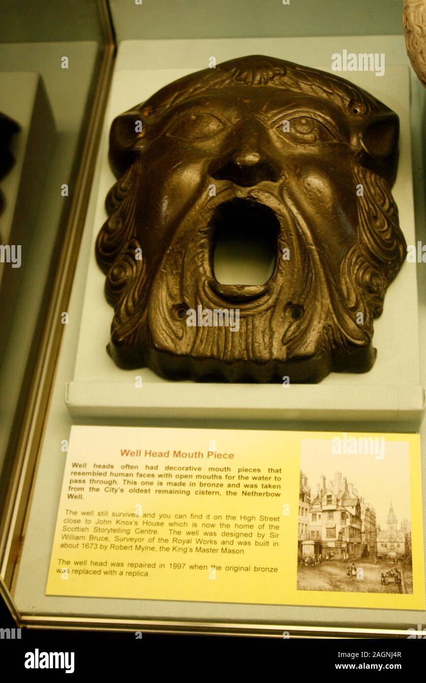 well head mouth piece of Netherbow well on display in Edinburgh, Scotland Stock Photo