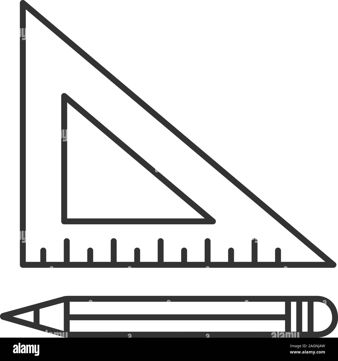 Triangular ruler with pencil linear icon. Thin line illustration