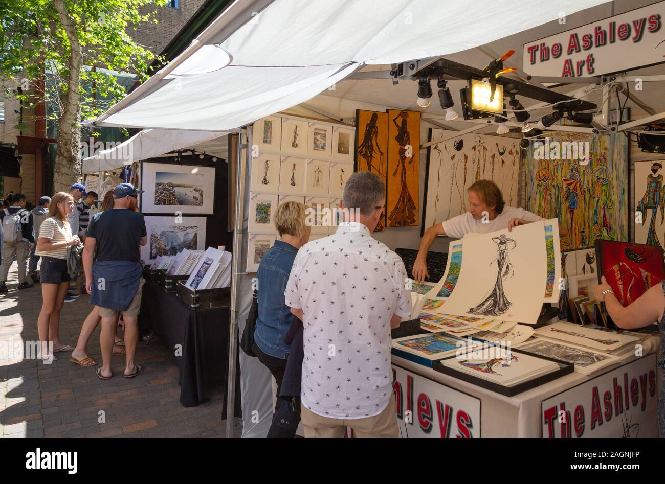 The Rocks market, Sydney Australia people shopping at the stalls on a