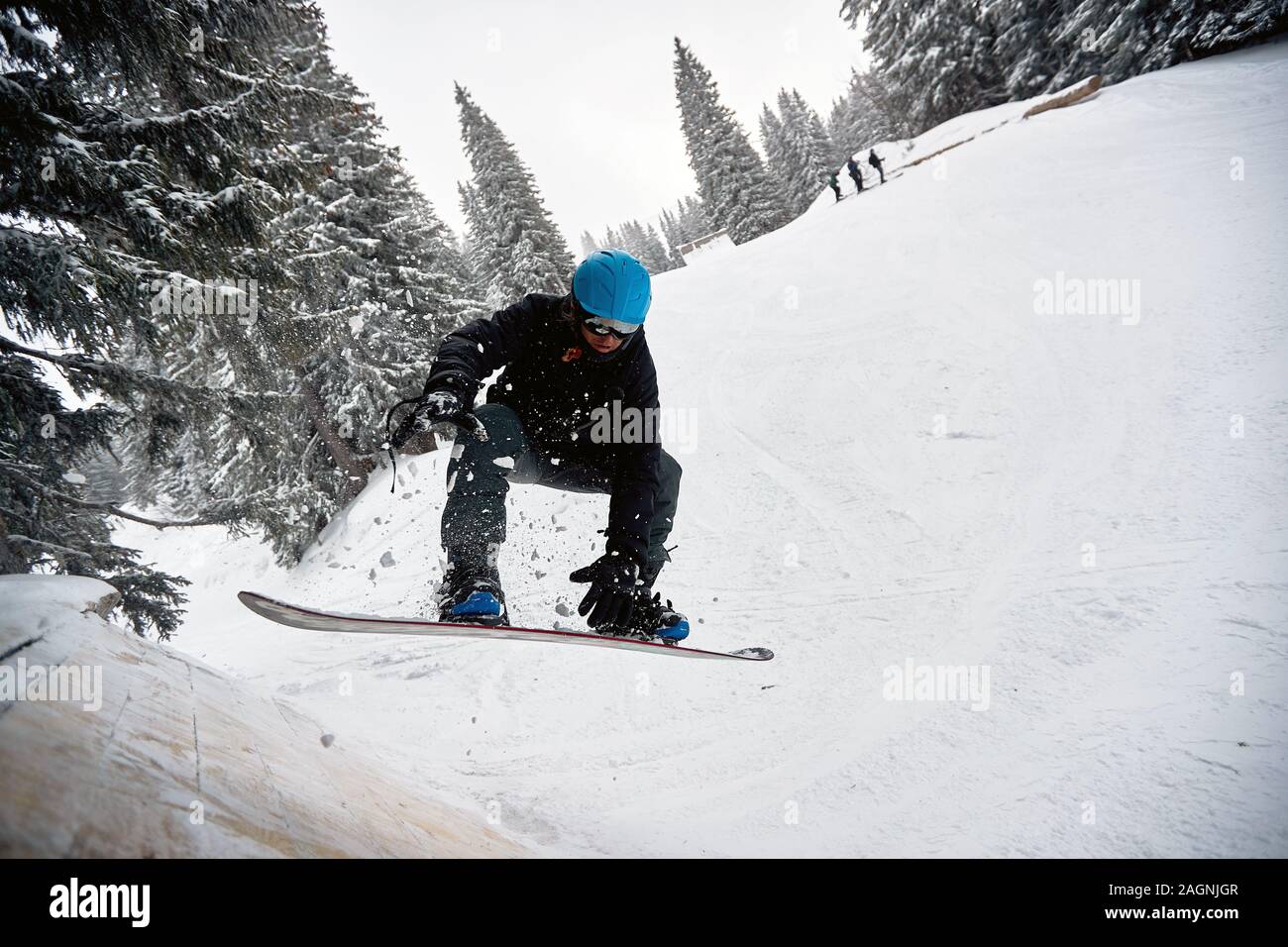 snowboarder in jump.Winter extreme sport. Stock Photo