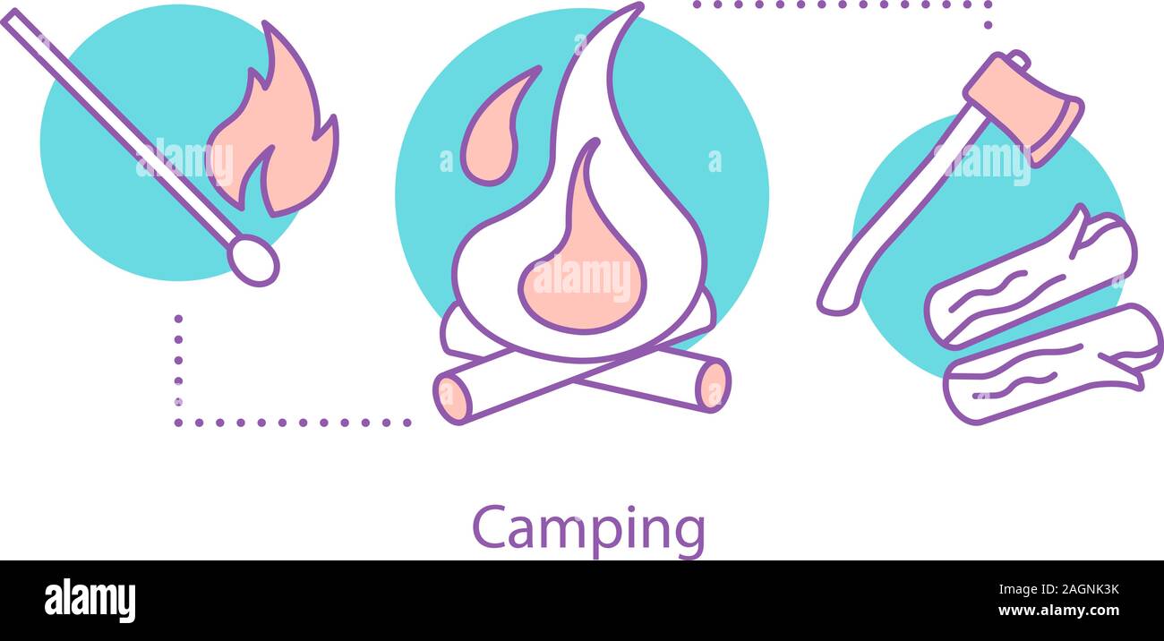 Camping concept icon. Campfire. Outdoor recreation idea thin line ...