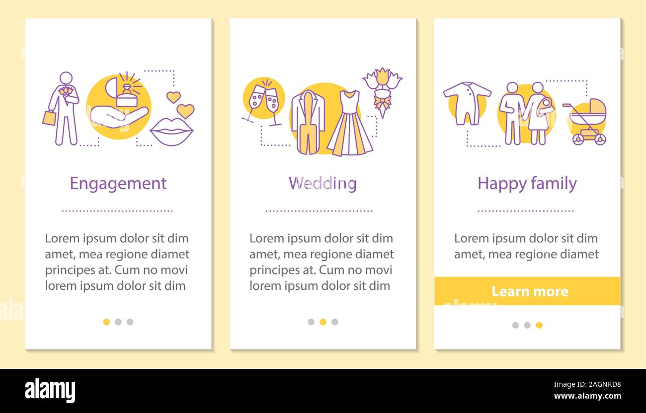 Family life cycle onboarding mobile app page screen with linear ...