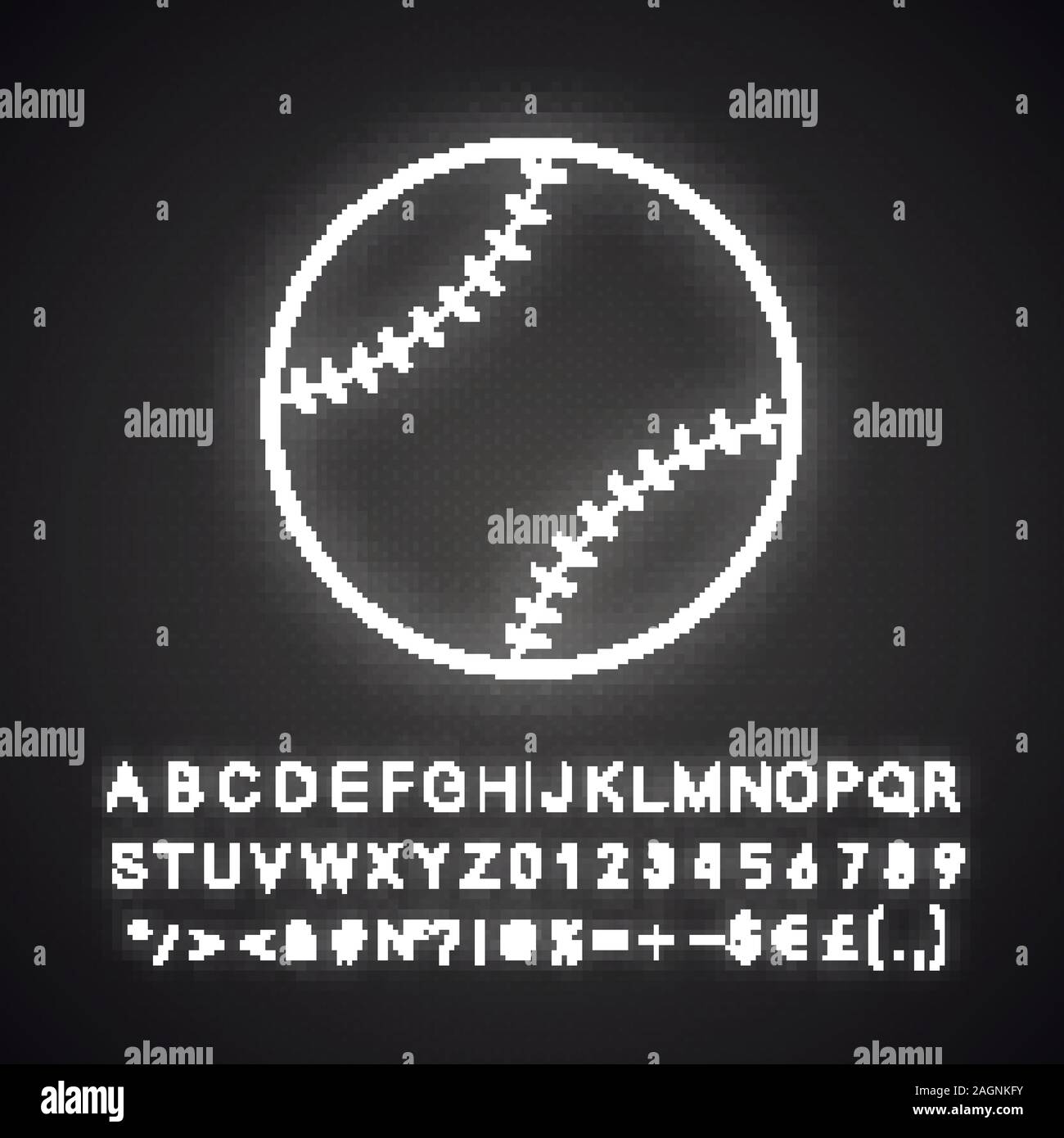 Baseball ball neon light icon. Glowing sign with alphabet numbers
