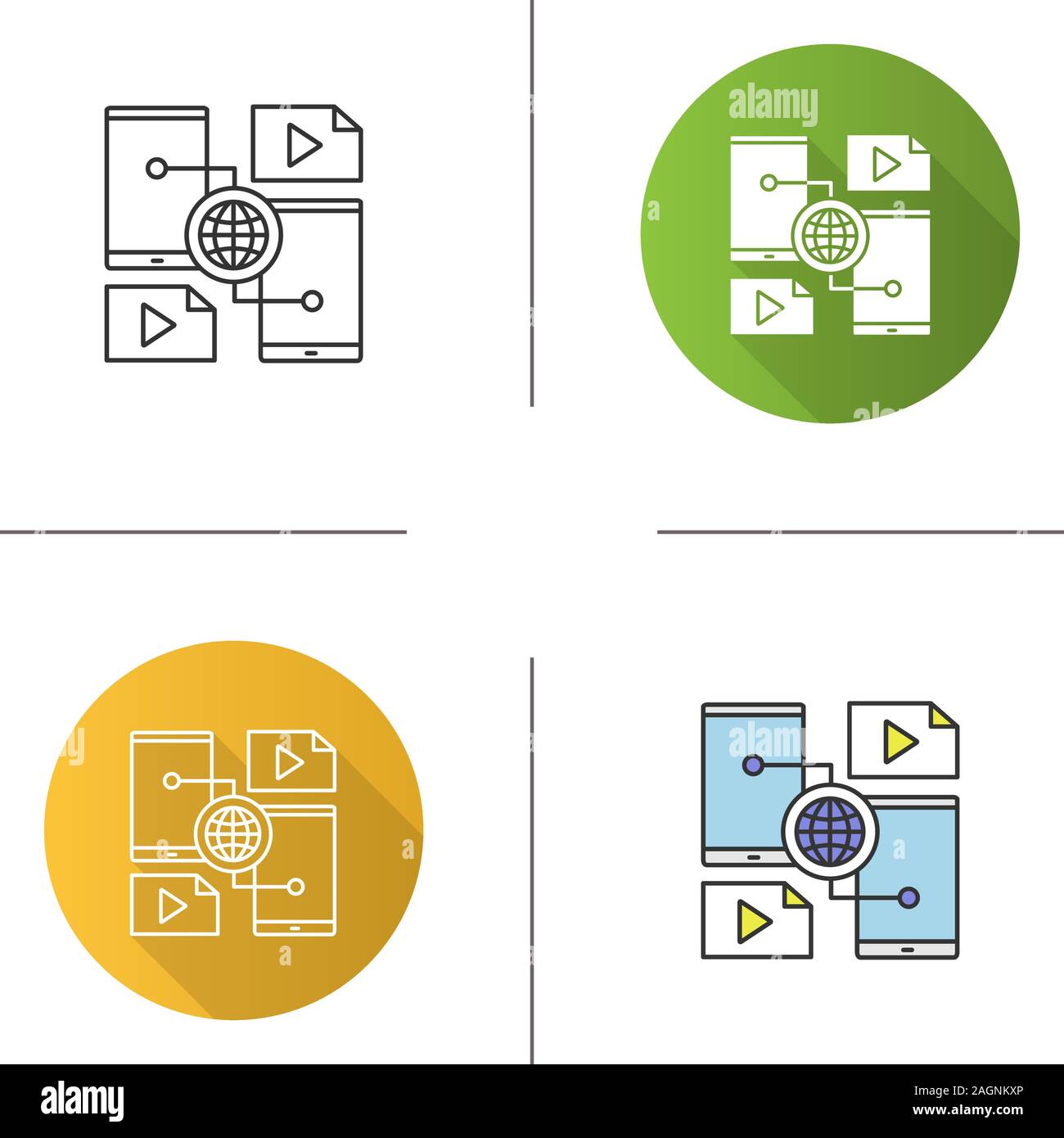 Content sharing icon. Internet smartphone data transfer. Flat design, linear and color styles. Isolated vector illustrations Stock Vector