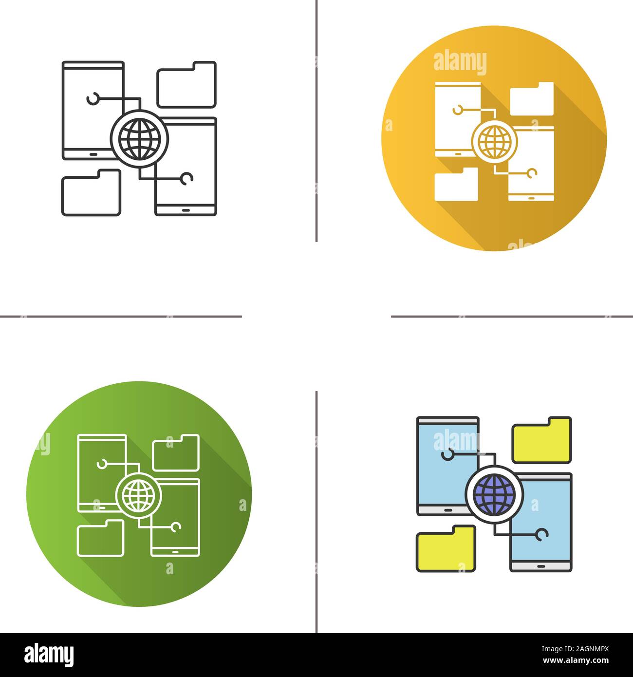 Wireless data transfer icon. Content sharing. Flat design, linear and color styles. Isolated vector illustrations Stock Vector
