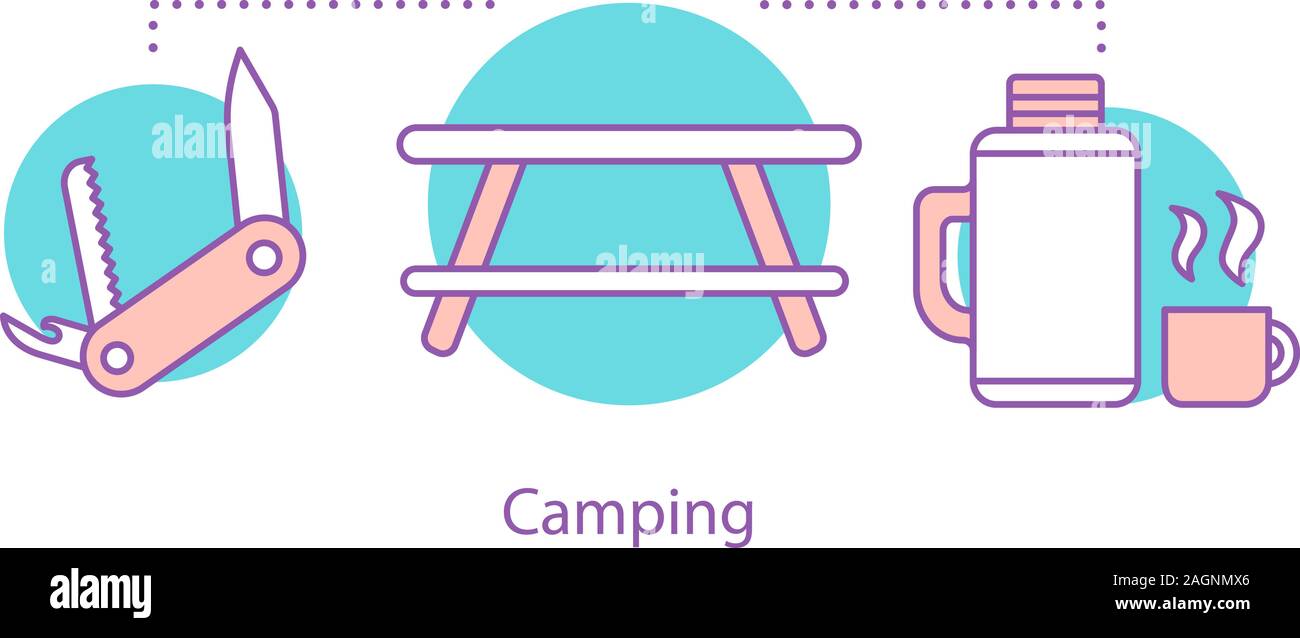 Camping concept icon. Outdoor recreation idea thin line illustration ...