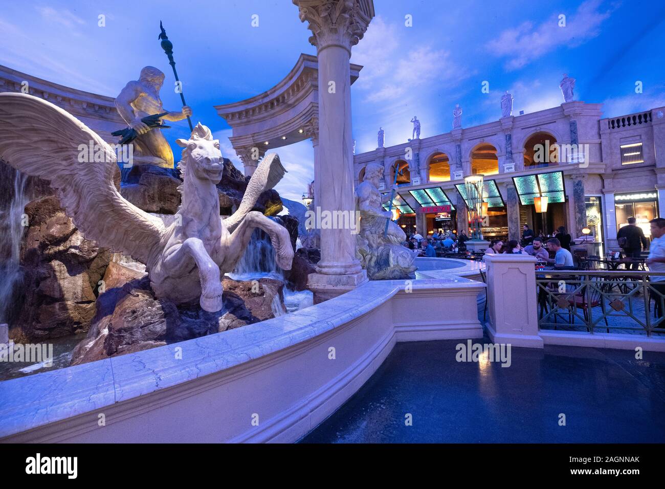 Statues and ornate decor in the interior of The Forum Shops luxury shopping mall at Caesars Palace, Las Vegas, Nevada, USA Stock Photo