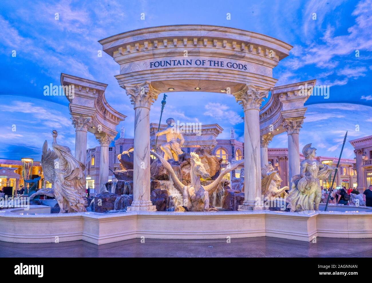 Statues and ornate decor in the interior of The Forum Shops luxury shopping mall at Caesars Palace, Las Vegas, Nevada, USA Stock Photo