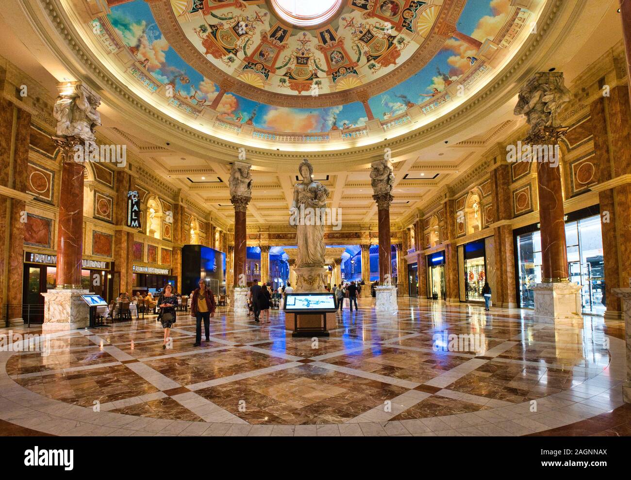 Statues and ornate decor in the interior of The Forum Shops luxury 