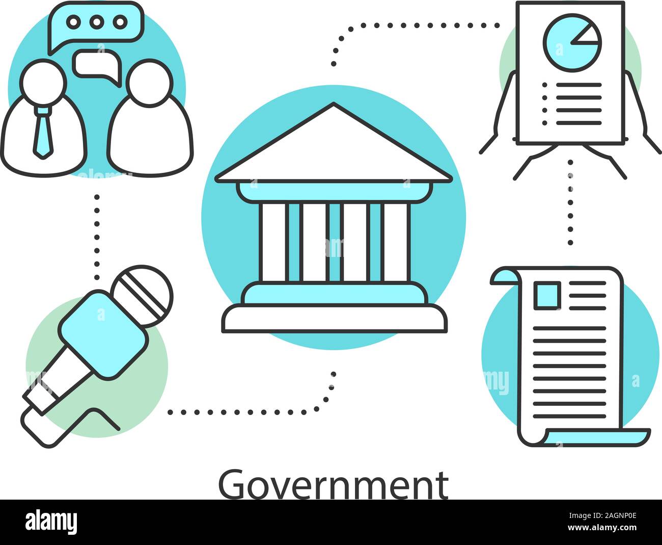 Government concept icon. Politics idea thin line illustration. Publicity. Political campaign. Government system. Vector isolated outline drawing Stock Vector