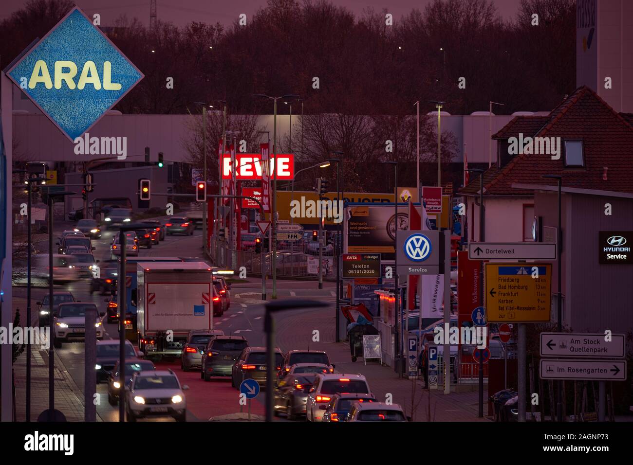 Traffic jam at a traffic light intersection in the morning rush hour in Bad  Vilbel near Frankfurt Stock Photo - Alamy