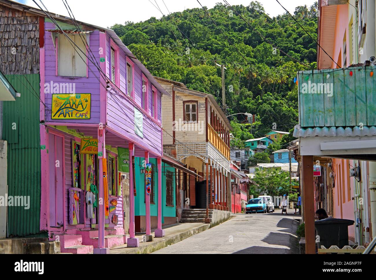 Lane with typical houses in the village, Soufriere, St. Lucia, Lesser