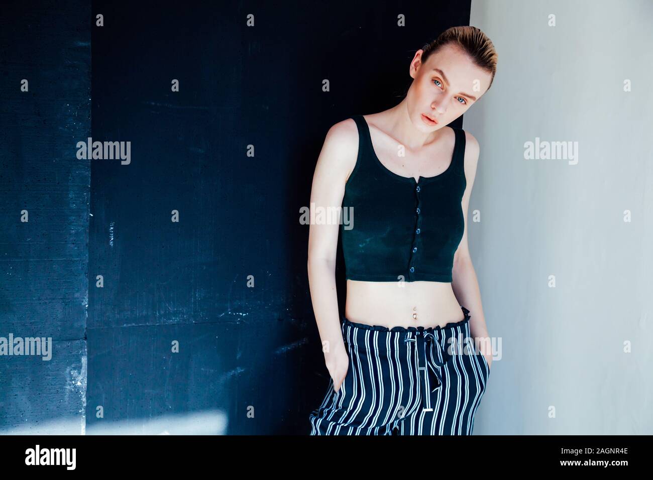 Beautiful Blonde With Short Hair Fashion Portrait Stock Photo