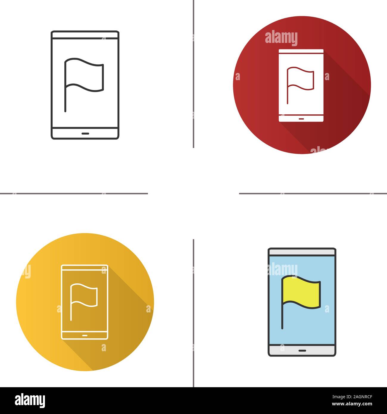 Smartphone screen with flag icon. GPS navigation app. Flat design ...