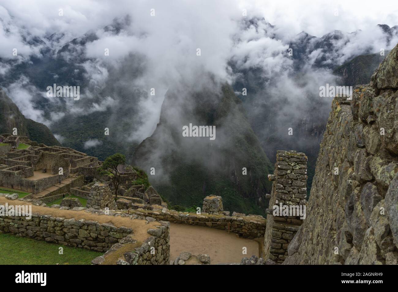 The breathtaking beauty of nature & the mystery of the archaeological site in Machu Picchu create a magical blend of reality with the unprecedented. Stock Photo