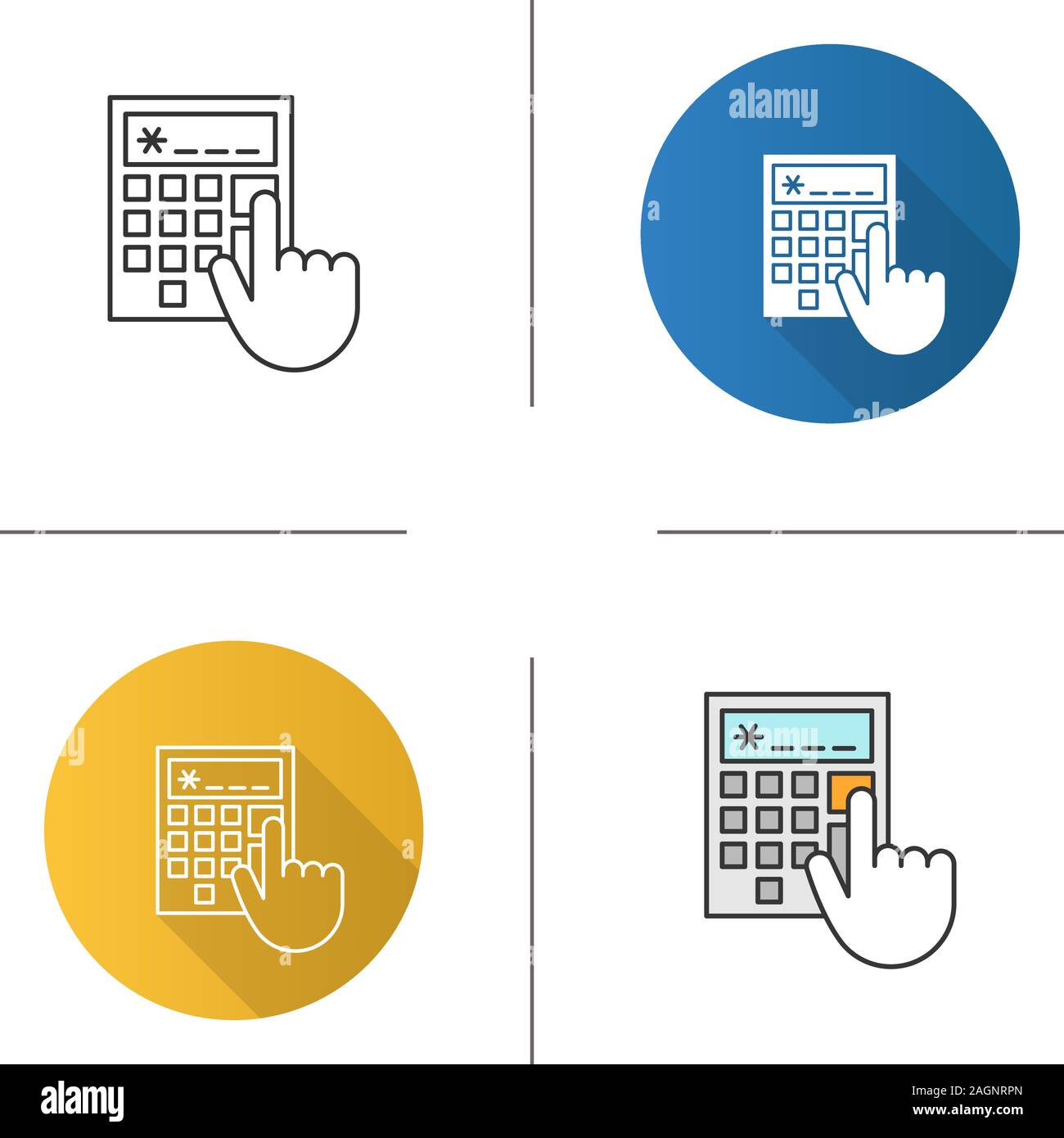 Calculator icon. Accountant's or bookkeeper's hand. Calculations. Flat ...
