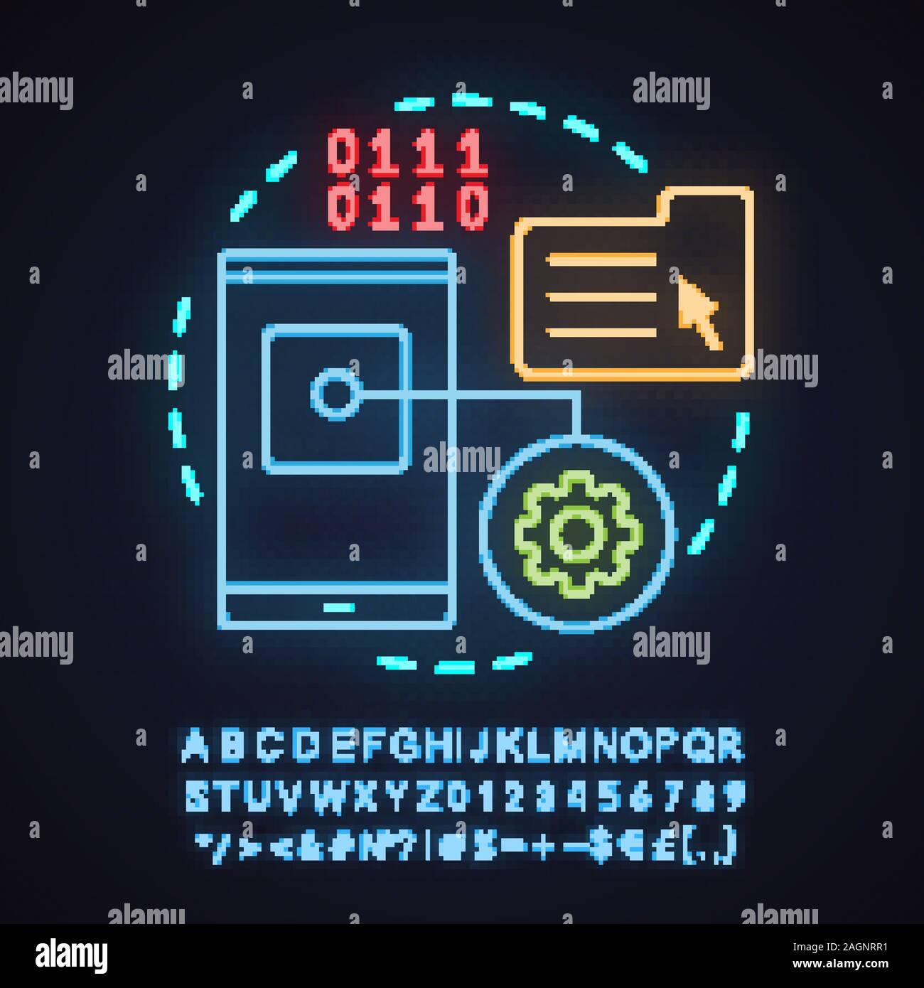 App development neon light concept icon. Digital technology idea. File ...